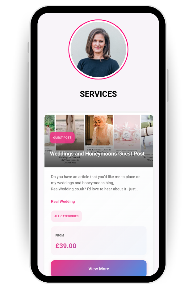 Publishing services on a Get Blogged profile as a creator for brands to buy directly